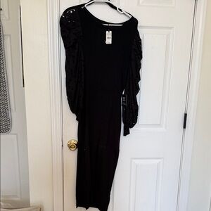 Express Black Long Sleeve Dress with Ruffles